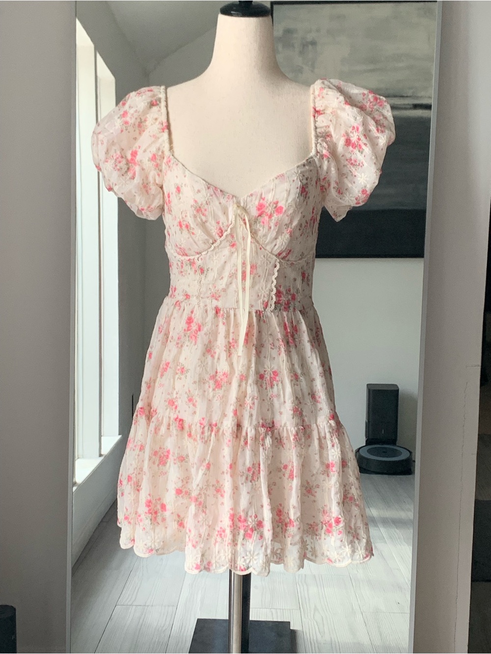 Altar'd State Cream Mini Dress with Pink Floral Print